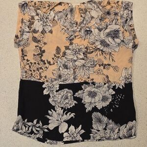DR2 Tan and Black Floral Blouse